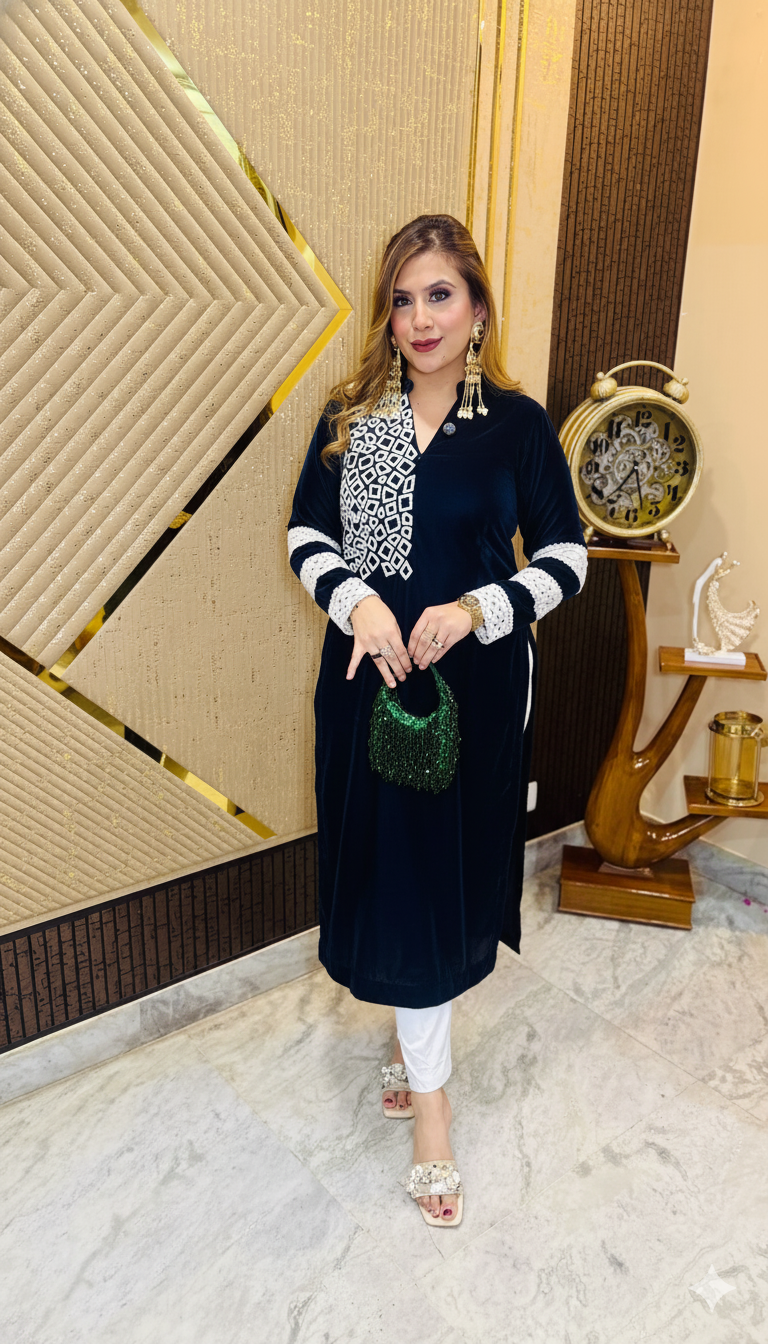 Navy Blue Pearl Kurti