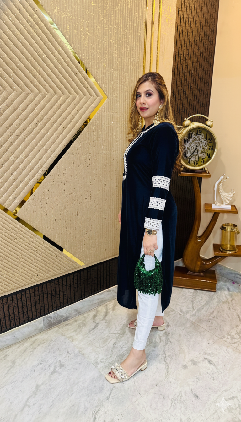 Navy Blue Pearl Kurti