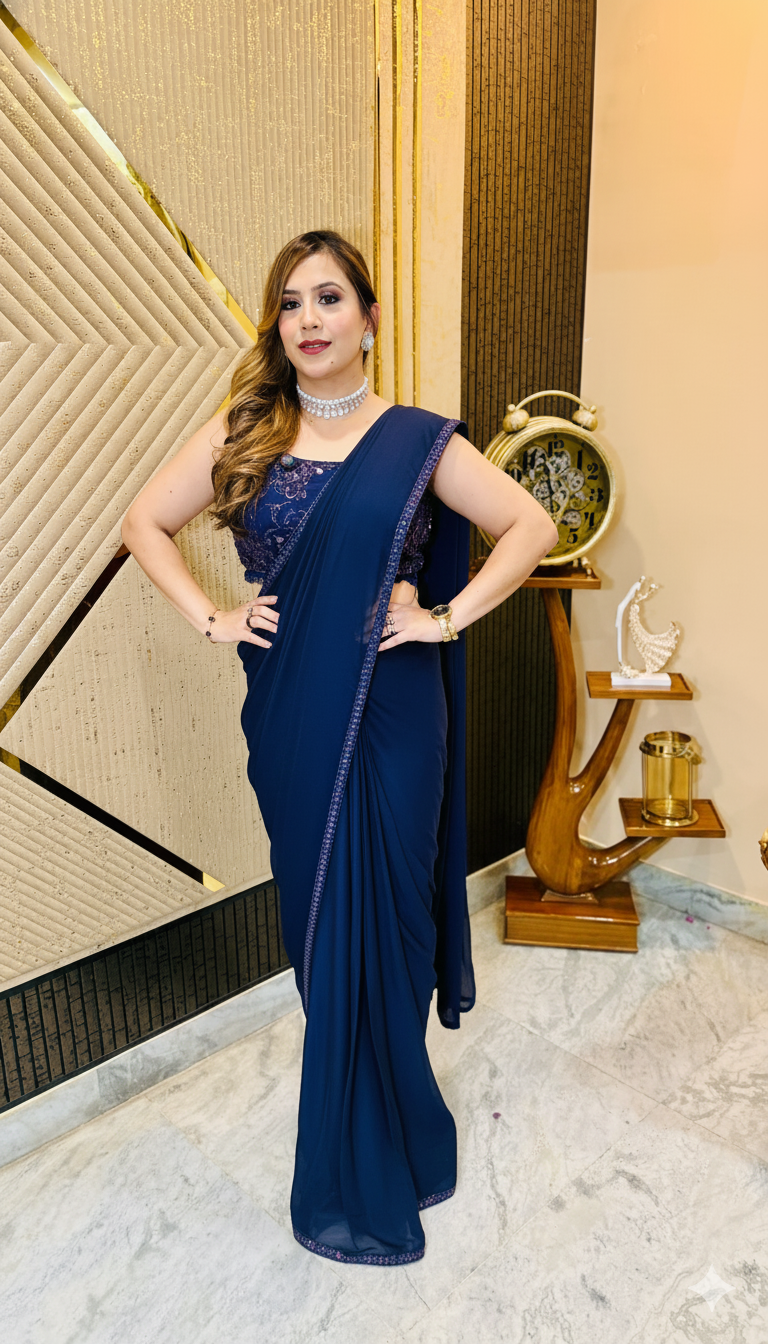 Navy Blue Paradise Shrug Saree