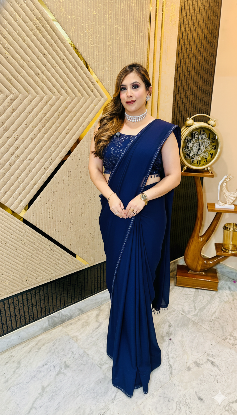 Navy Blue Paradise Shrug Saree