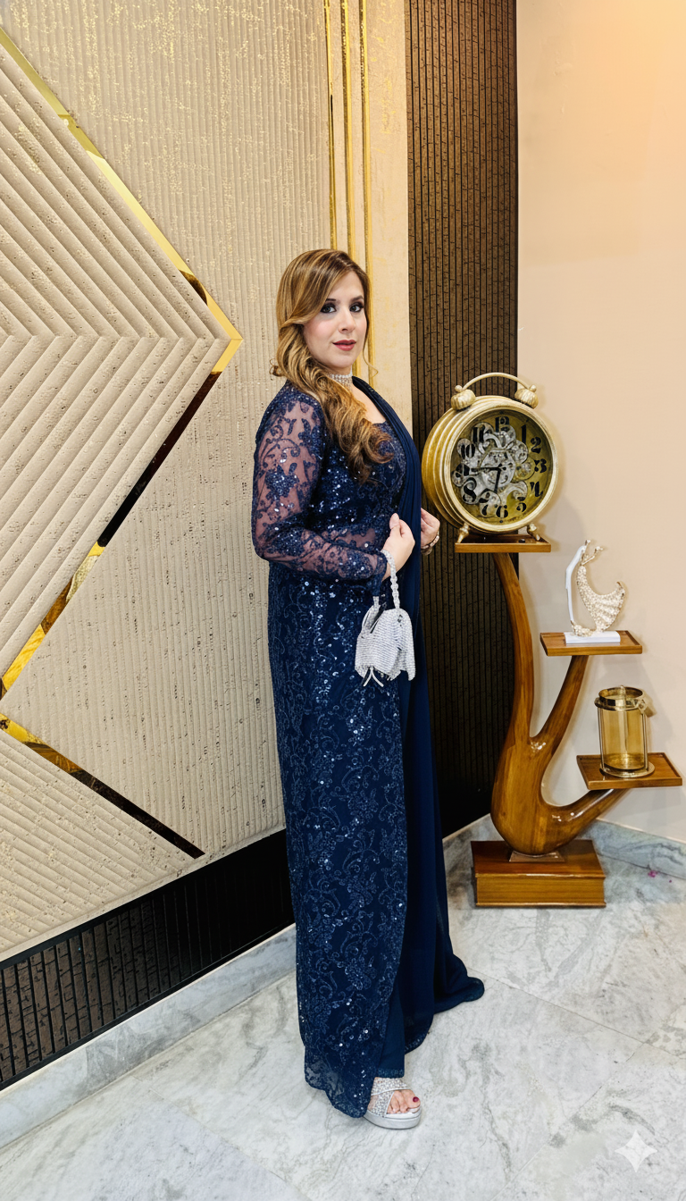 Navy Blue Paradise Shrug Saree