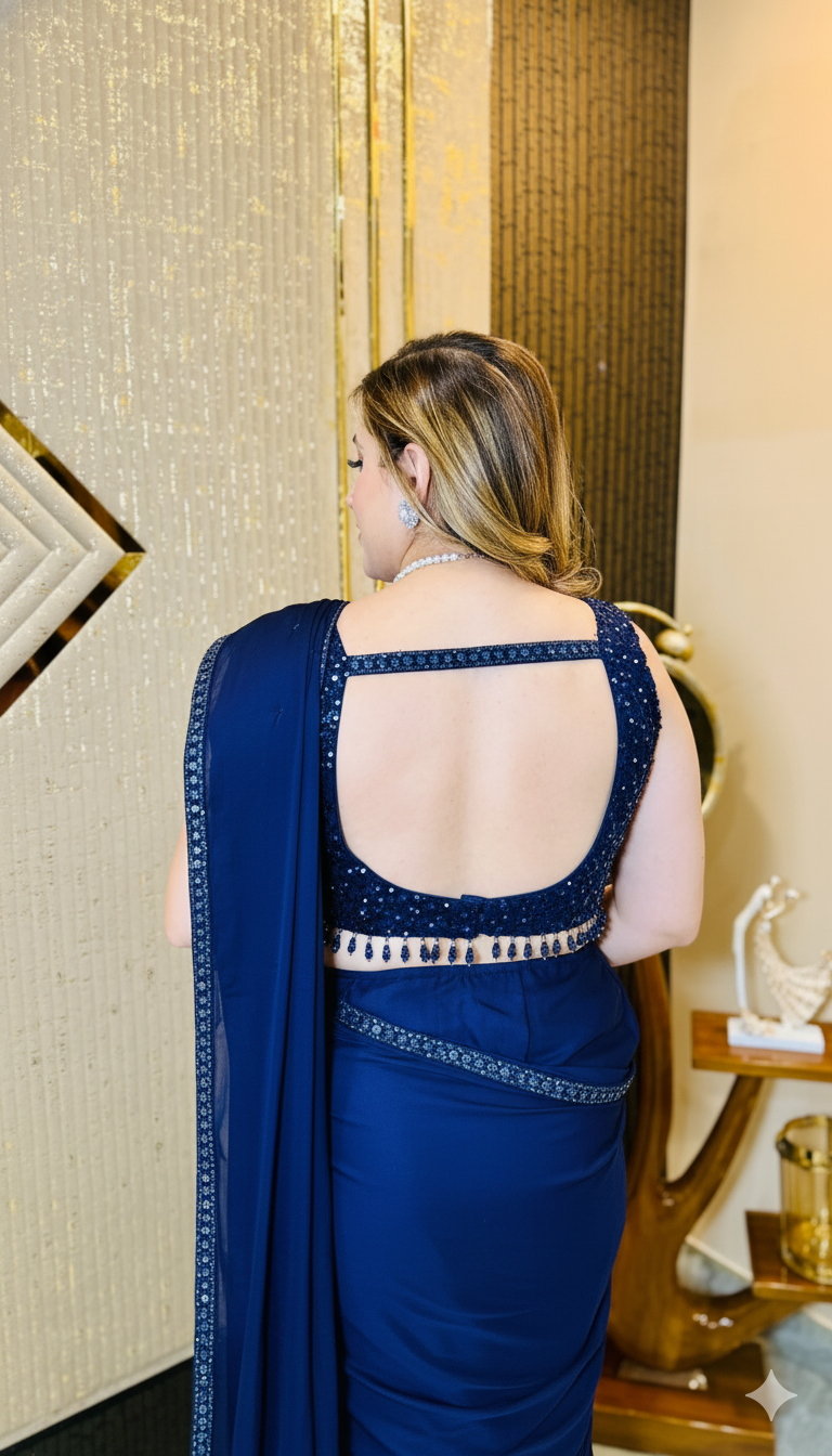 Navy Blue Paradise Shrug Saree