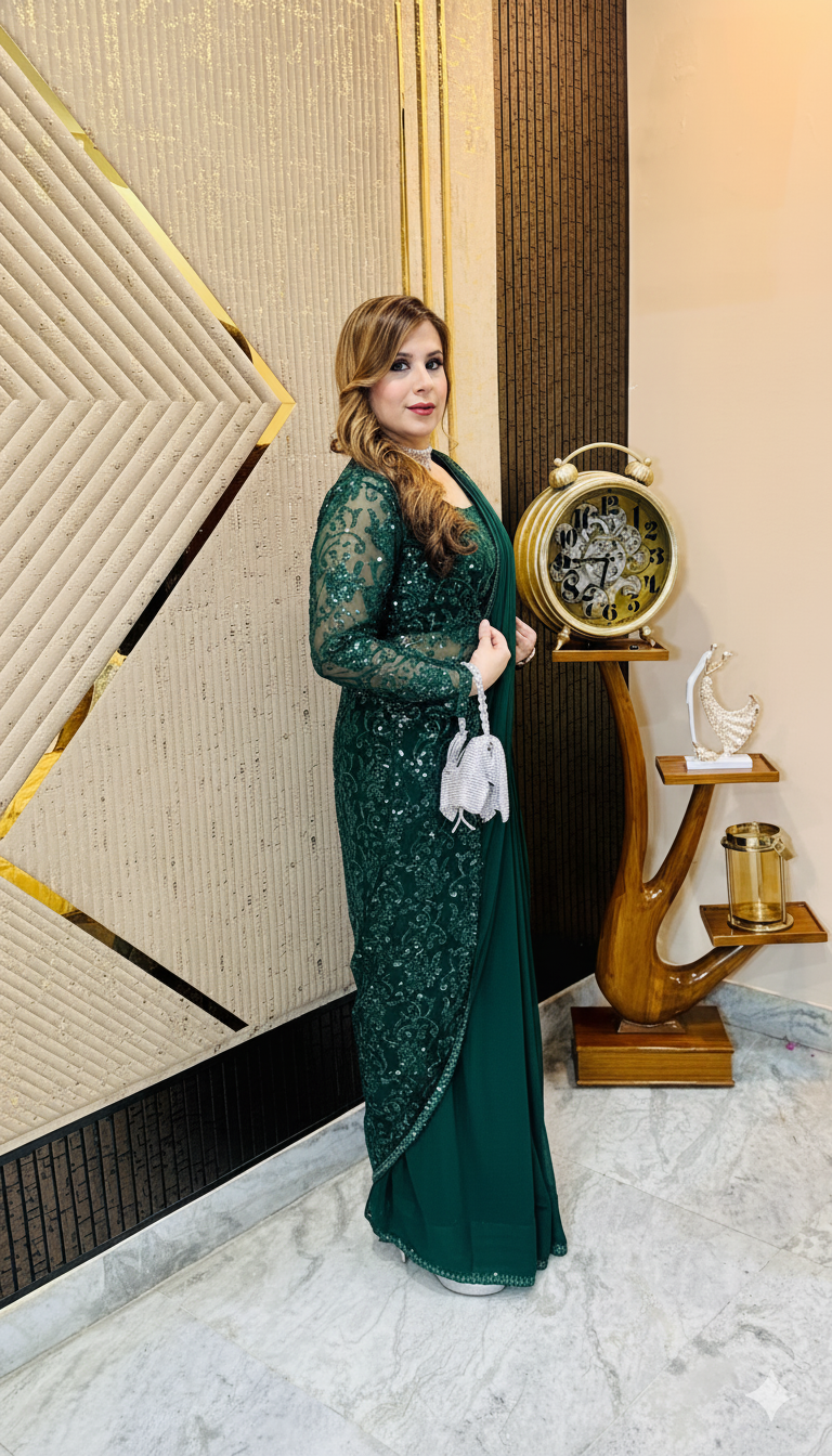 Green Paradise Shrug Saree | Party Wear | Lakhina Couture - Look 4