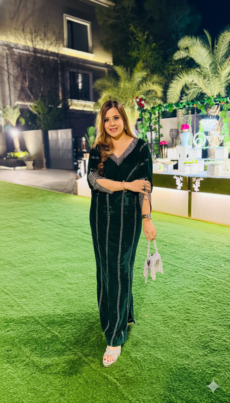 Green Velvet Cocktail Kaftaan