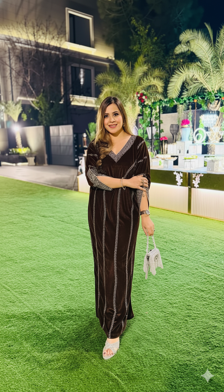 Brown Velvet Cocktail Kaftaan | Party Wear | Lakhina Couture
