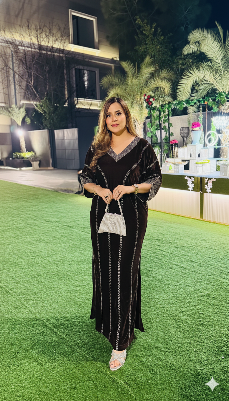 Brown Velvet Cocktail Kaftaan | Party Wear | Lakhina Couture - Look 2