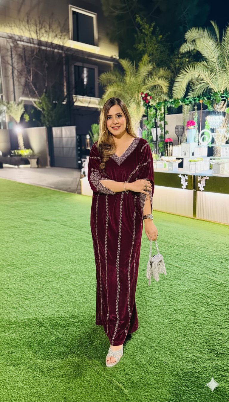 Maroon Velvet Cocktail Kaftaan
