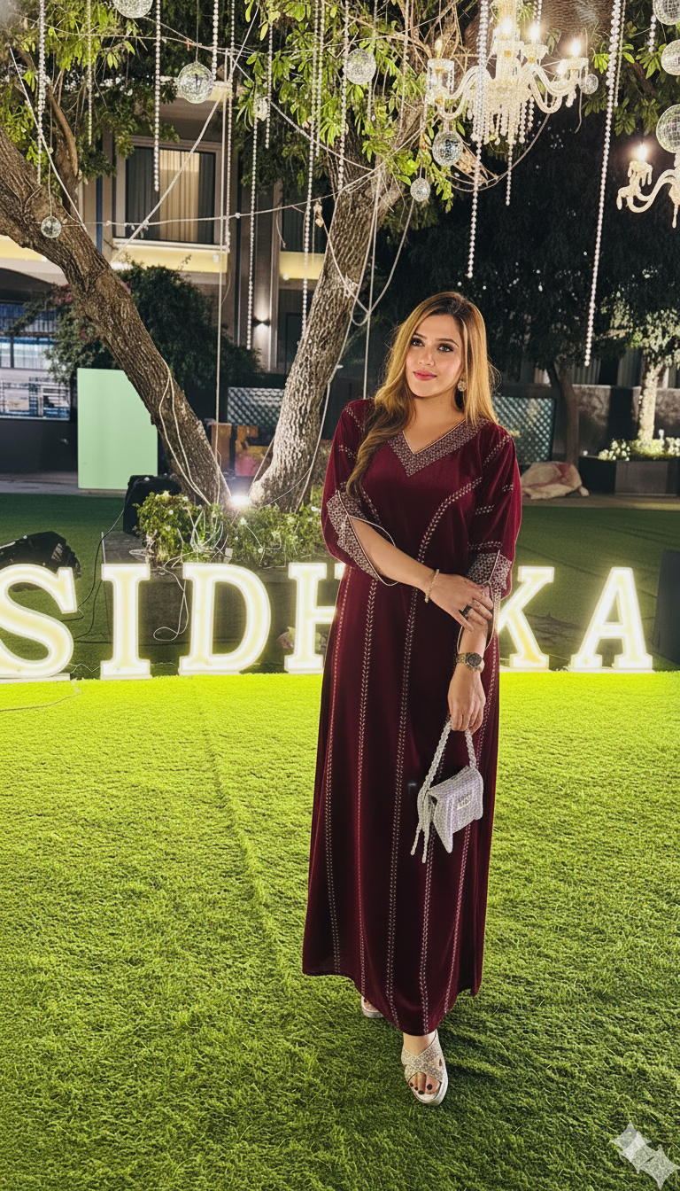 Maroon Velvet Cocktail Kaftaan