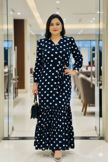 Navy Blue Polka Dot Maxi