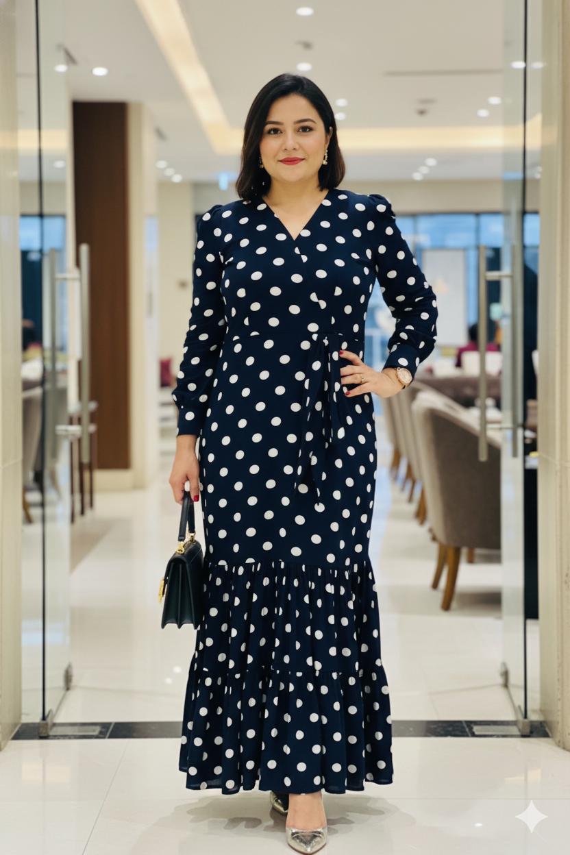 Navy Blue Polka Dot Maxi