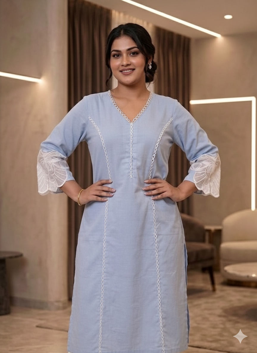 Sky Blue Cotton Kurti