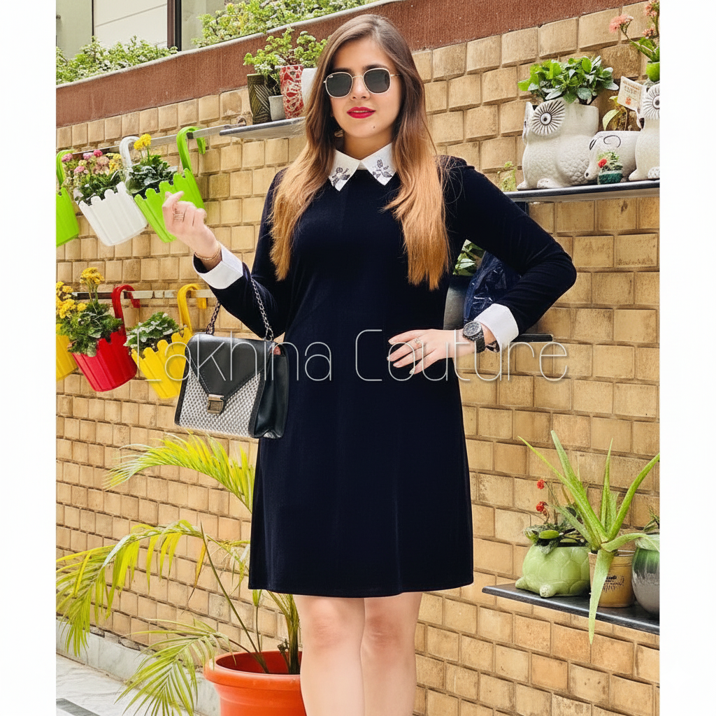 Navy Blue Embellished Dress