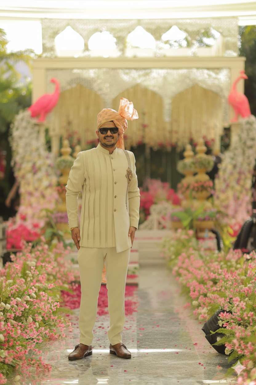 Menswear Cream Bandhgala With Pants