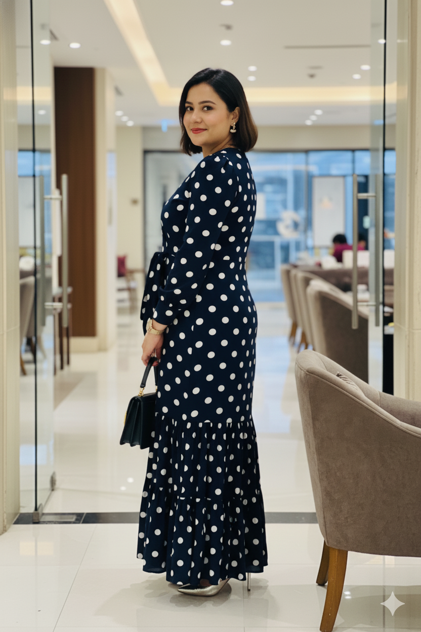 Navy Blue Polka Dot Maxi