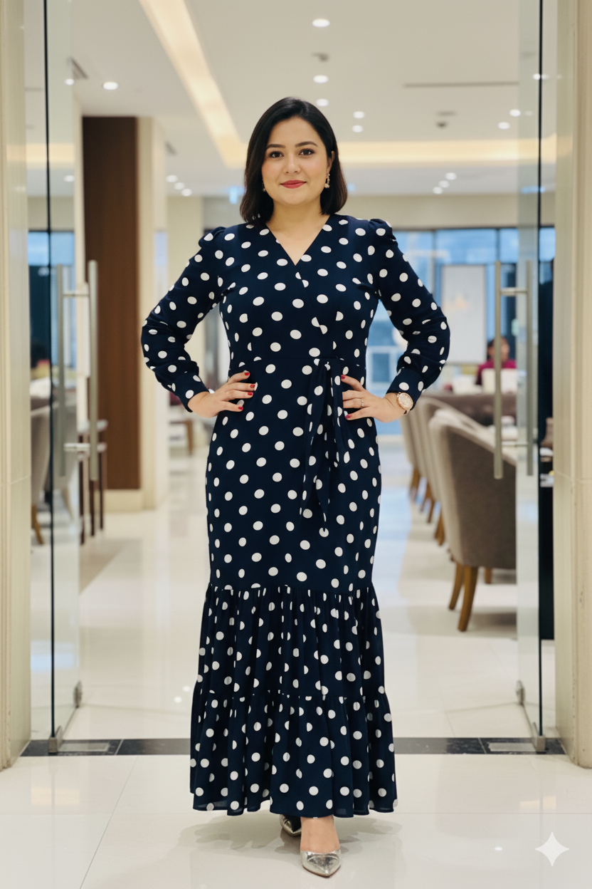 Navy Blue Polka Dot Maxi