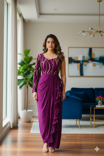 Wine Embroidered Drape