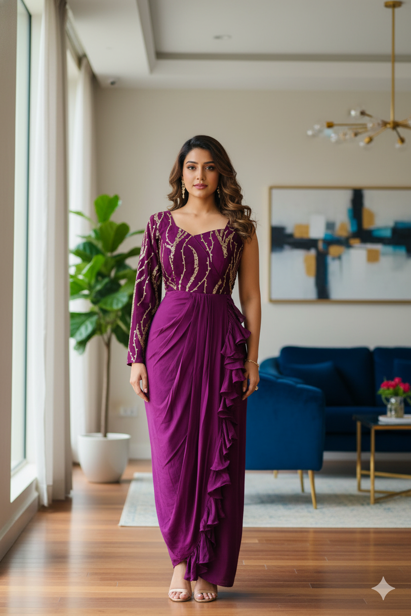 Wine Embroidered Drape