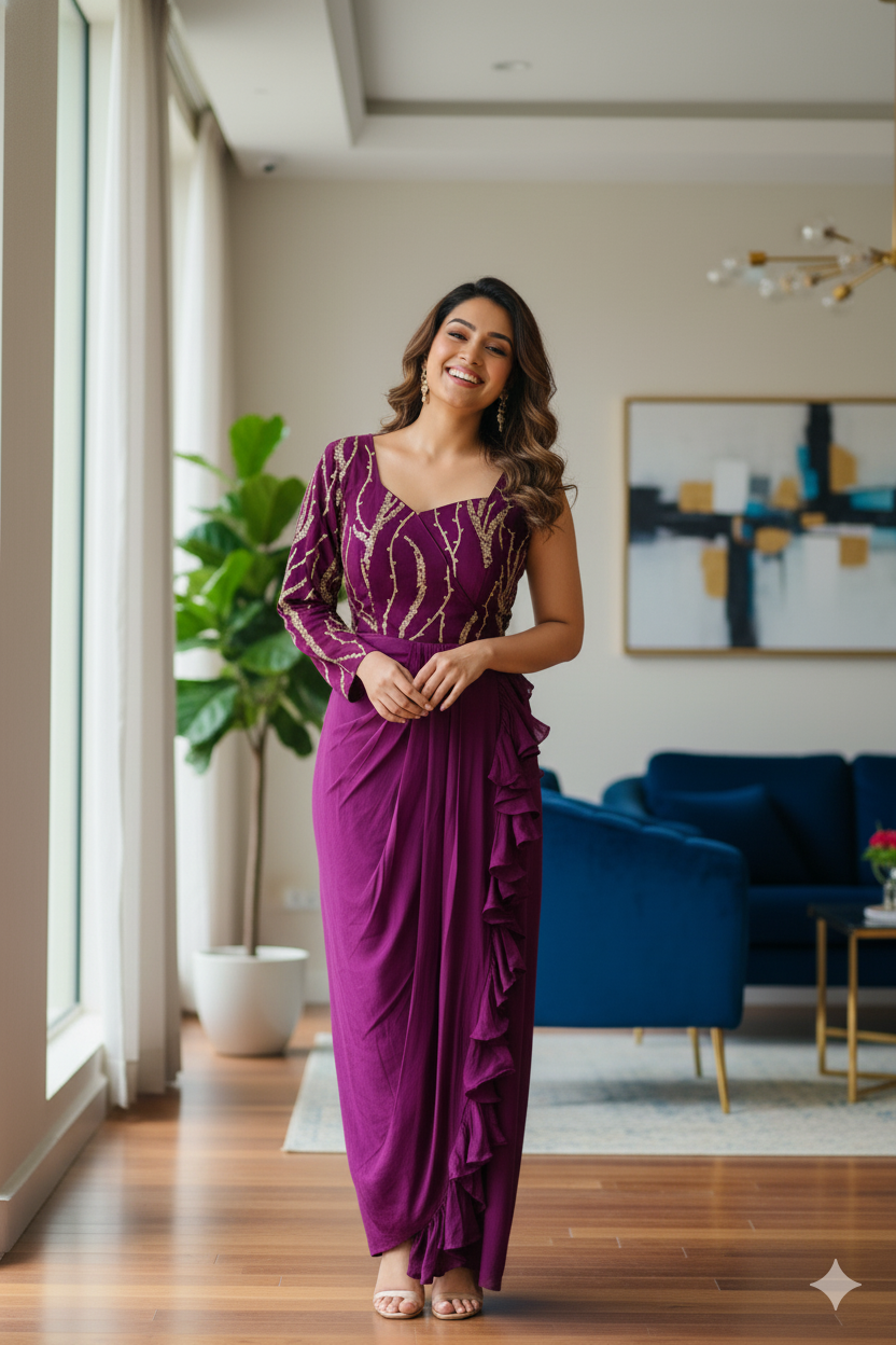Wine Embroidered Drape