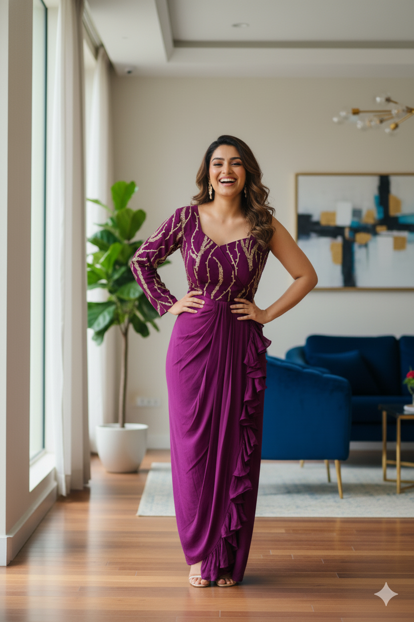 Wine Embroidered Drape