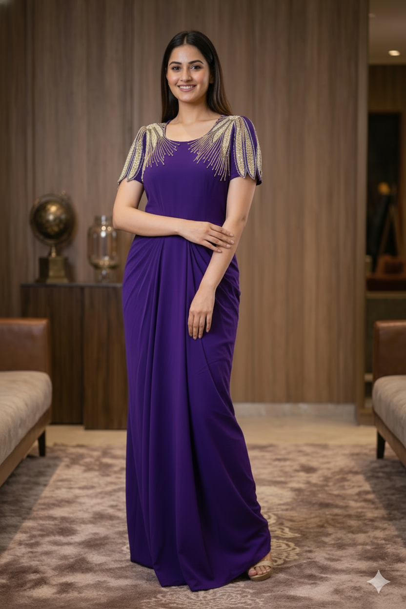 Purple Embroidered Drape