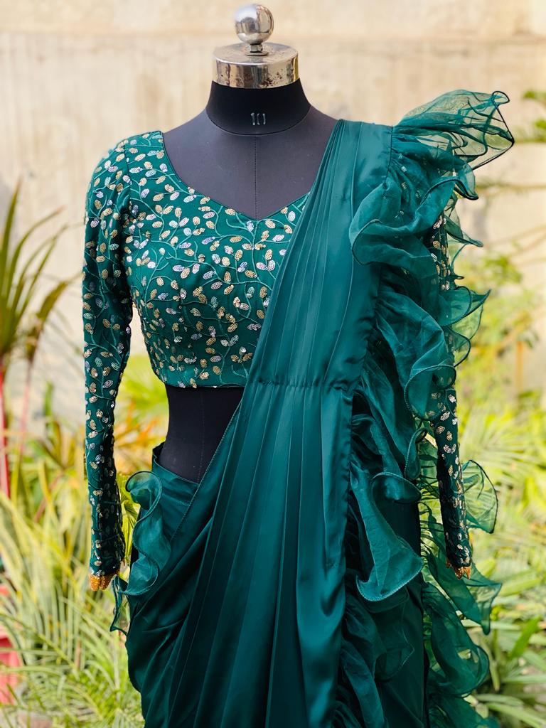 Bottle Green Ruffle saree