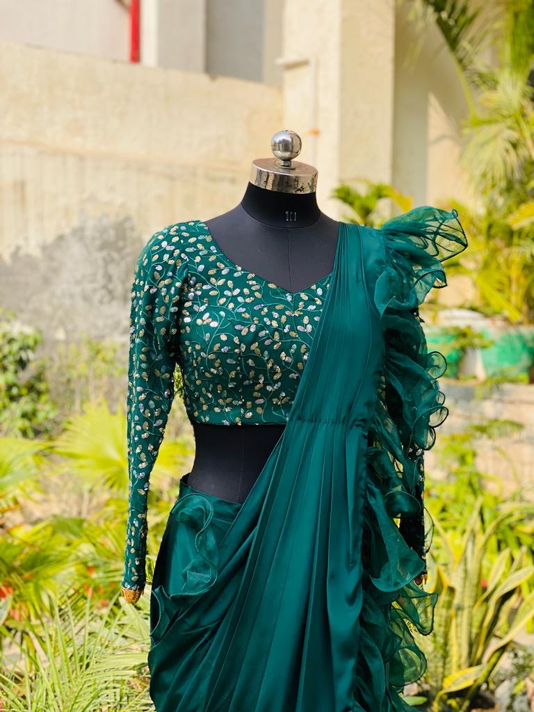 Bottle Green Ruffle saree