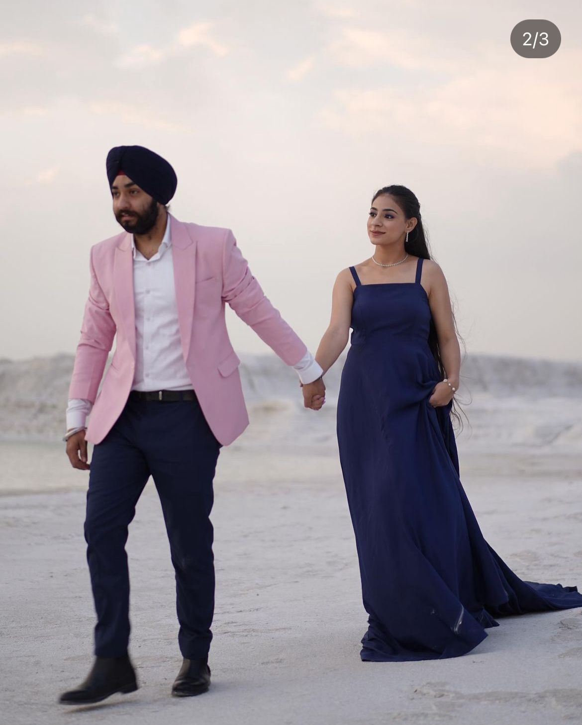 Navy Blue Crepe Trail Gown