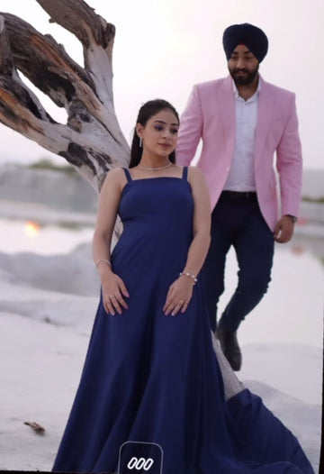 Navy Blue Crepe Trail Gown