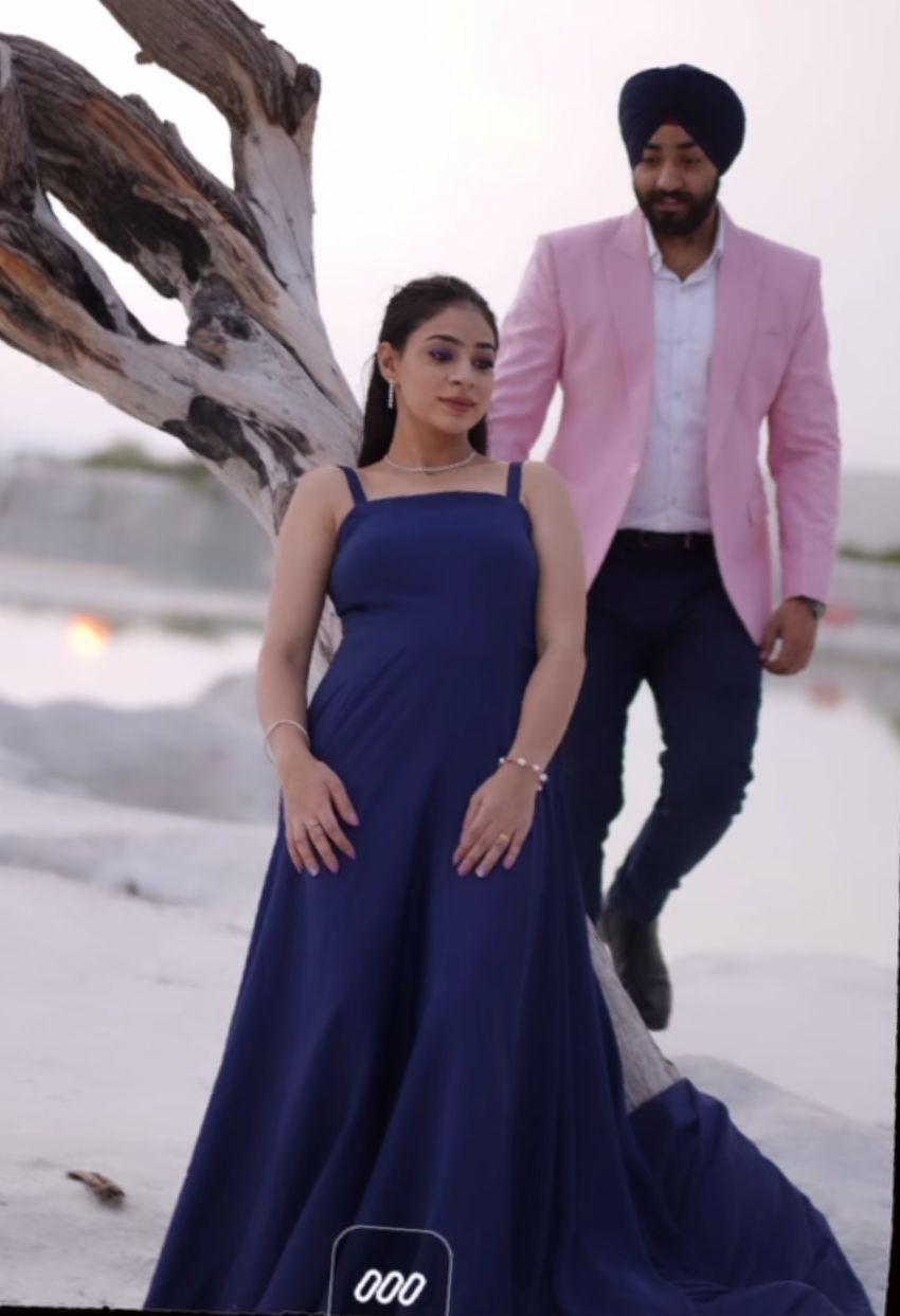 Navy Blue Crepe Trail Gown