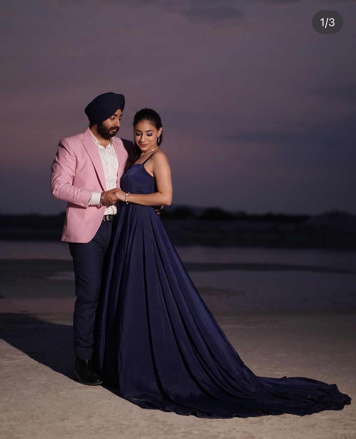 Navy Blue Crepe Trail Gown