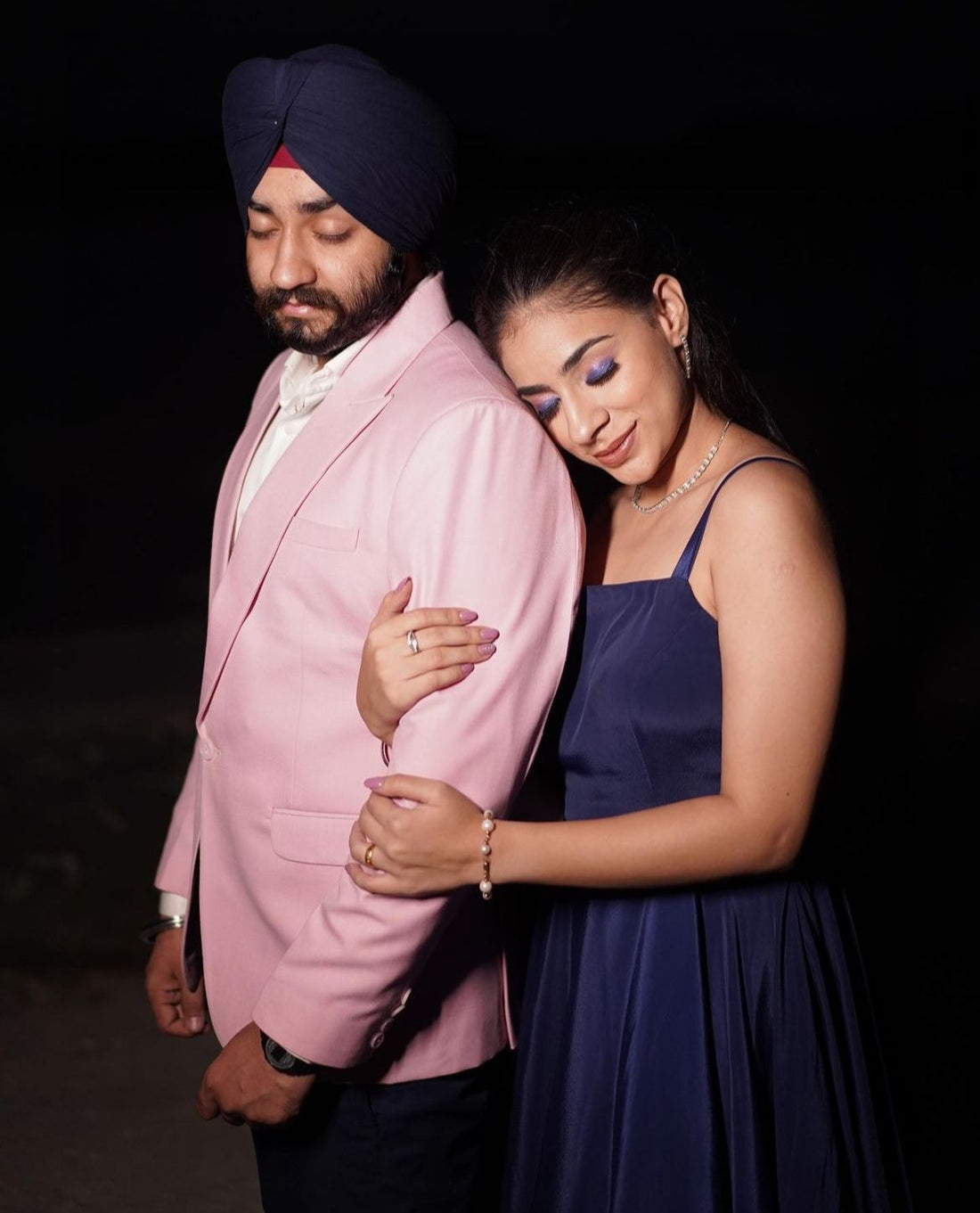 Navy Blue Crepe Trail Gown