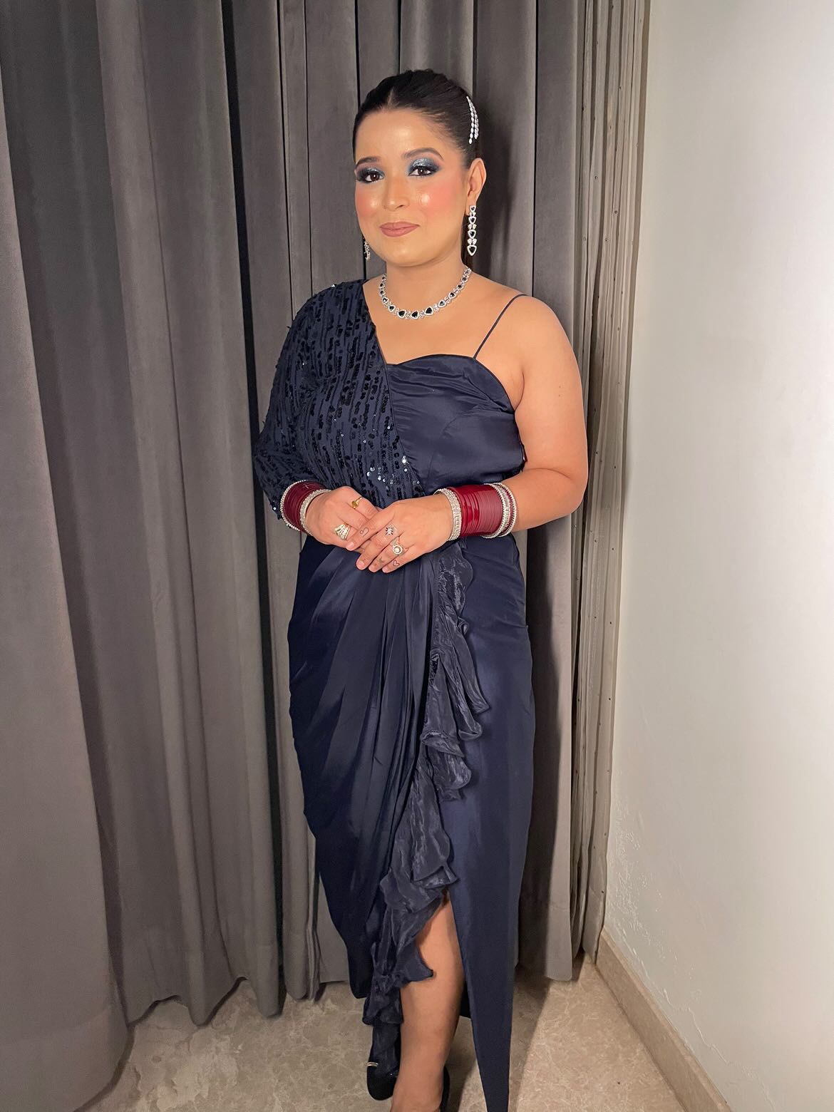 Navy Blue Sequin Summer Drape