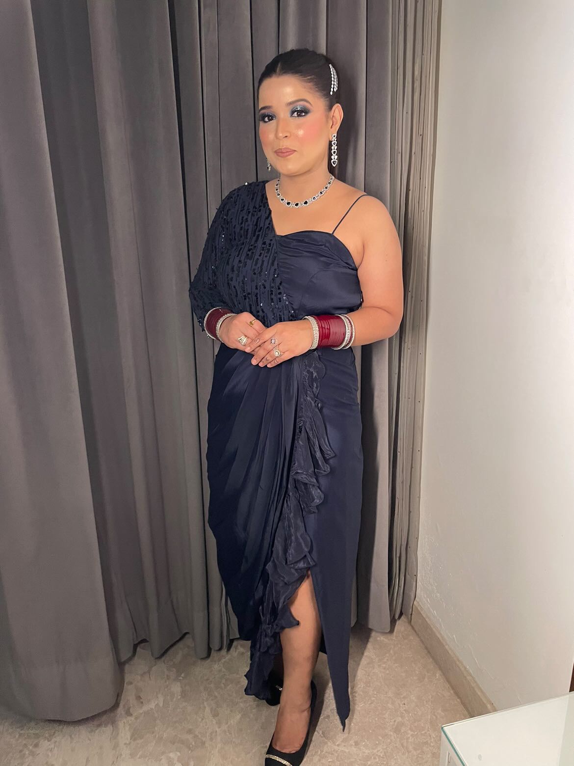 Navy Blue Sequin Summer Drape