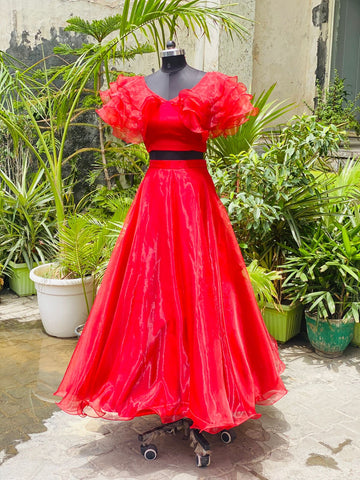 Red Organza Lehenga