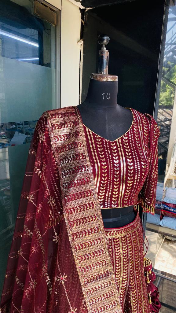 Maroon Sequin Lehenga
