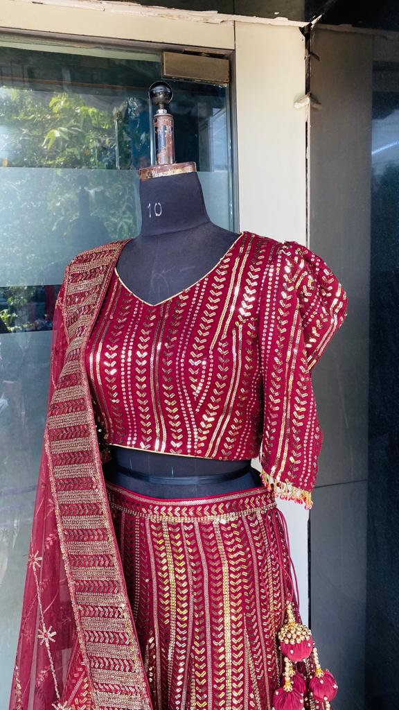 Maroon Sequin Lehenga
