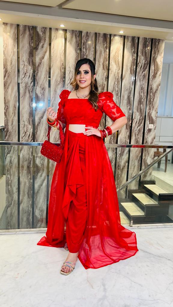 Red Love Drape Skirt Set