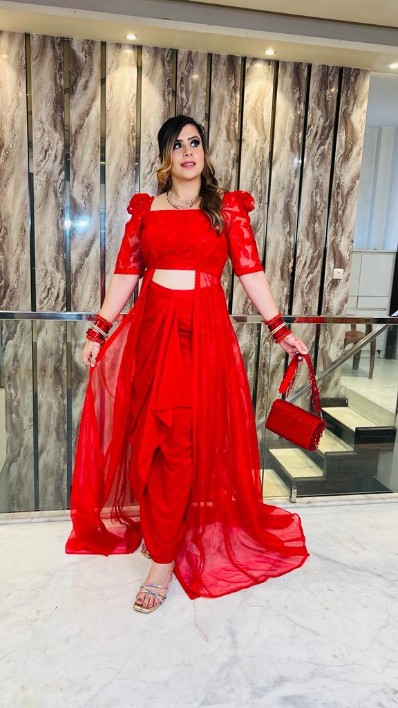 Red Love Drape Skirt Set