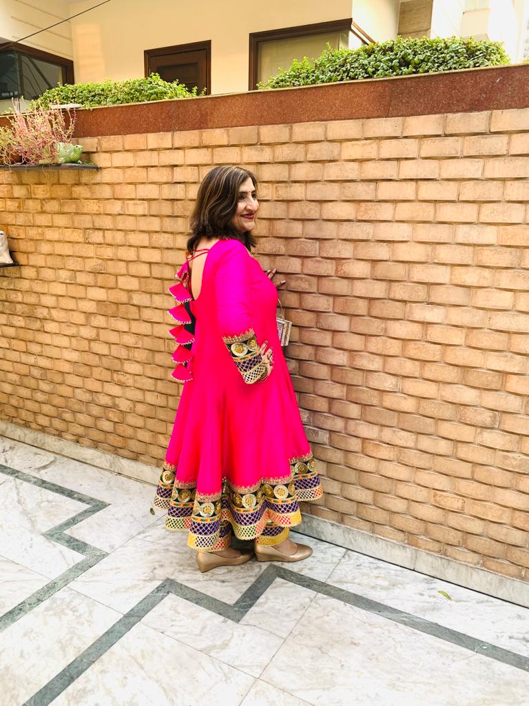 Hot Pink Raw Silk Anarkali Suit