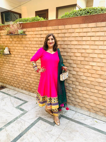 Hot Pink Raw Silk Anarkali Suit
