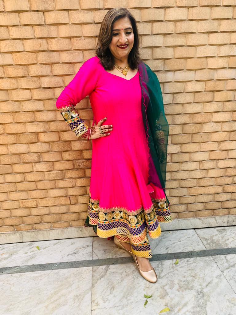 Hot Pink Raw Silk Anarkali Suit