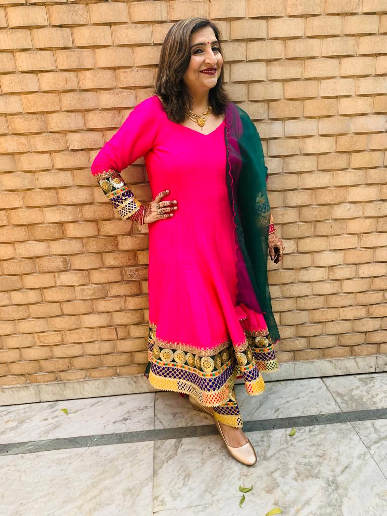 Hot Pink Raw Silk Anarkali Suit