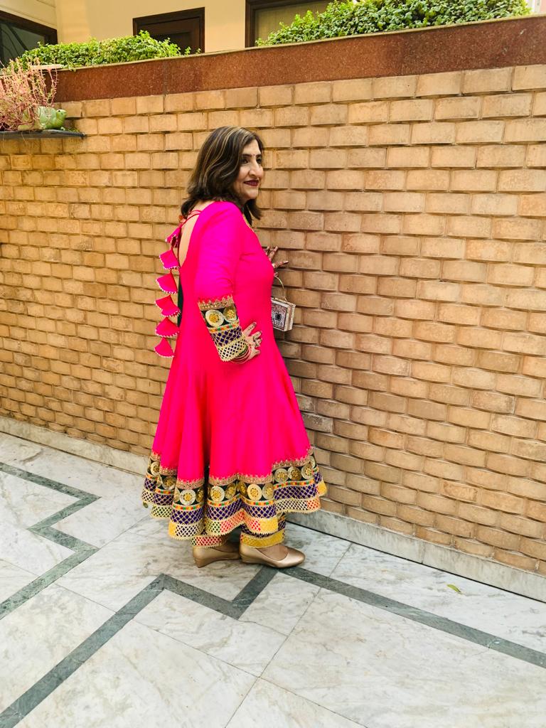Hot Pink Raw Silk Anarkali Suit