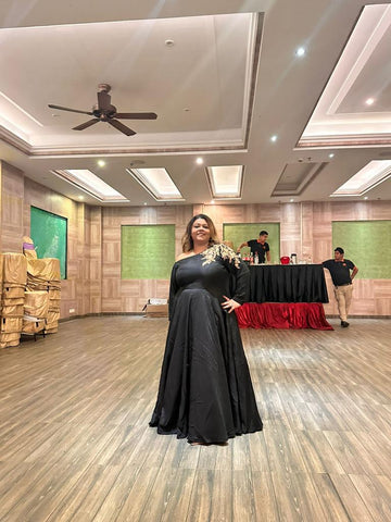 Black One Shoulder Embroidered Gown