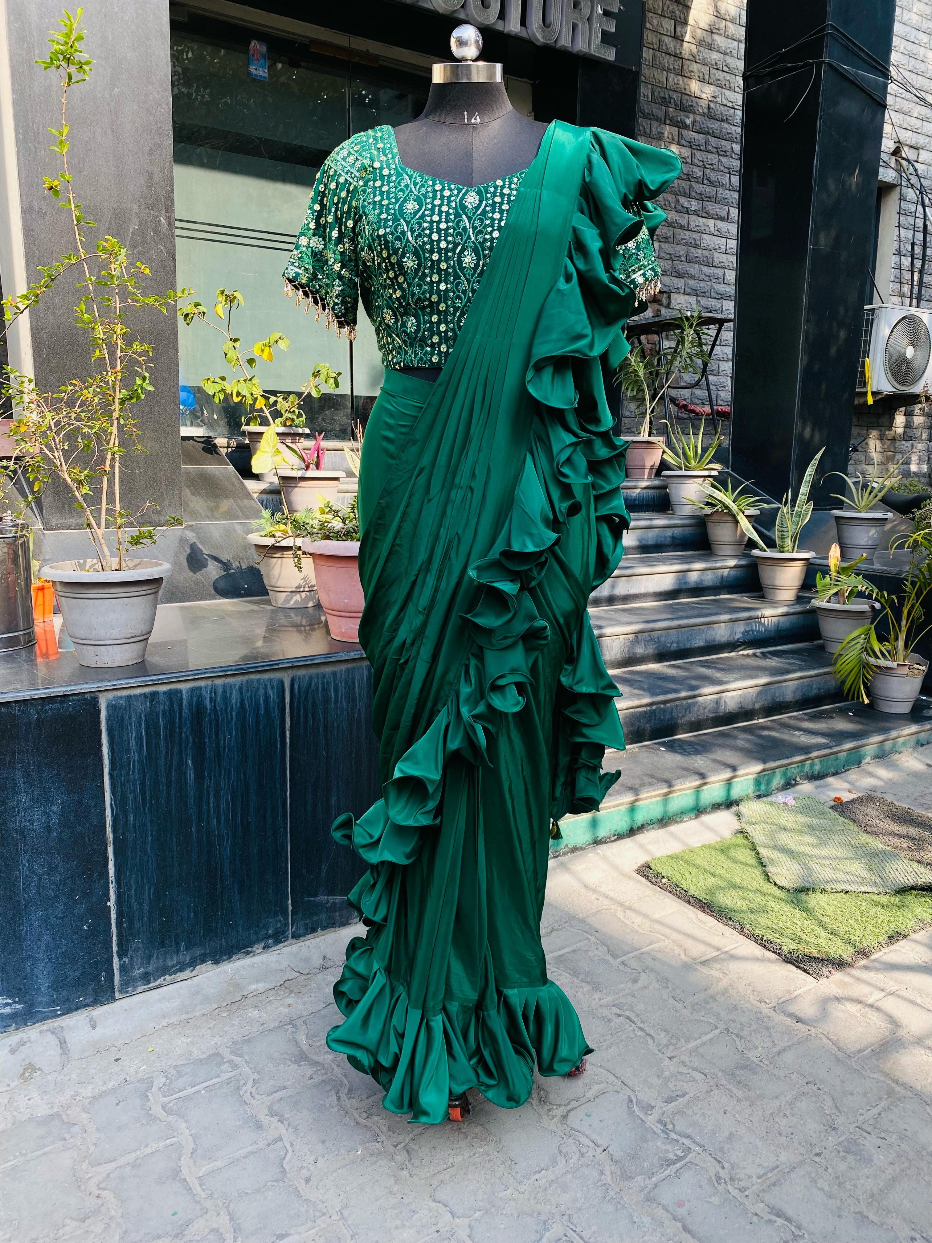 Forest Green Drape Saree