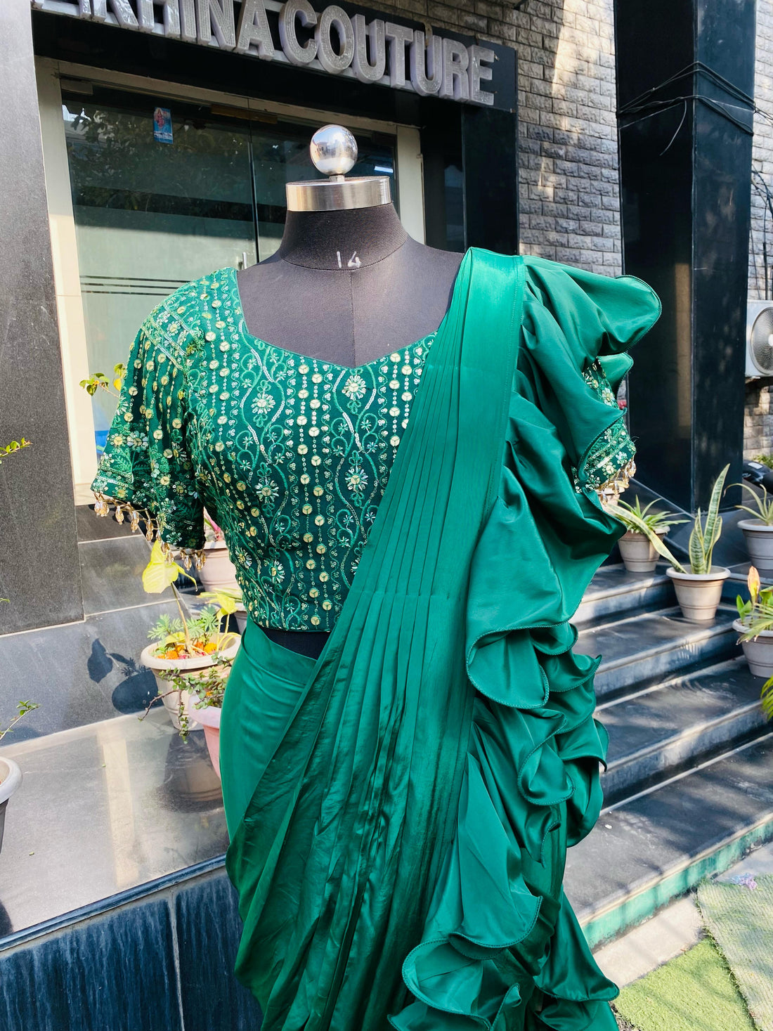 Forest Green Drape Saree