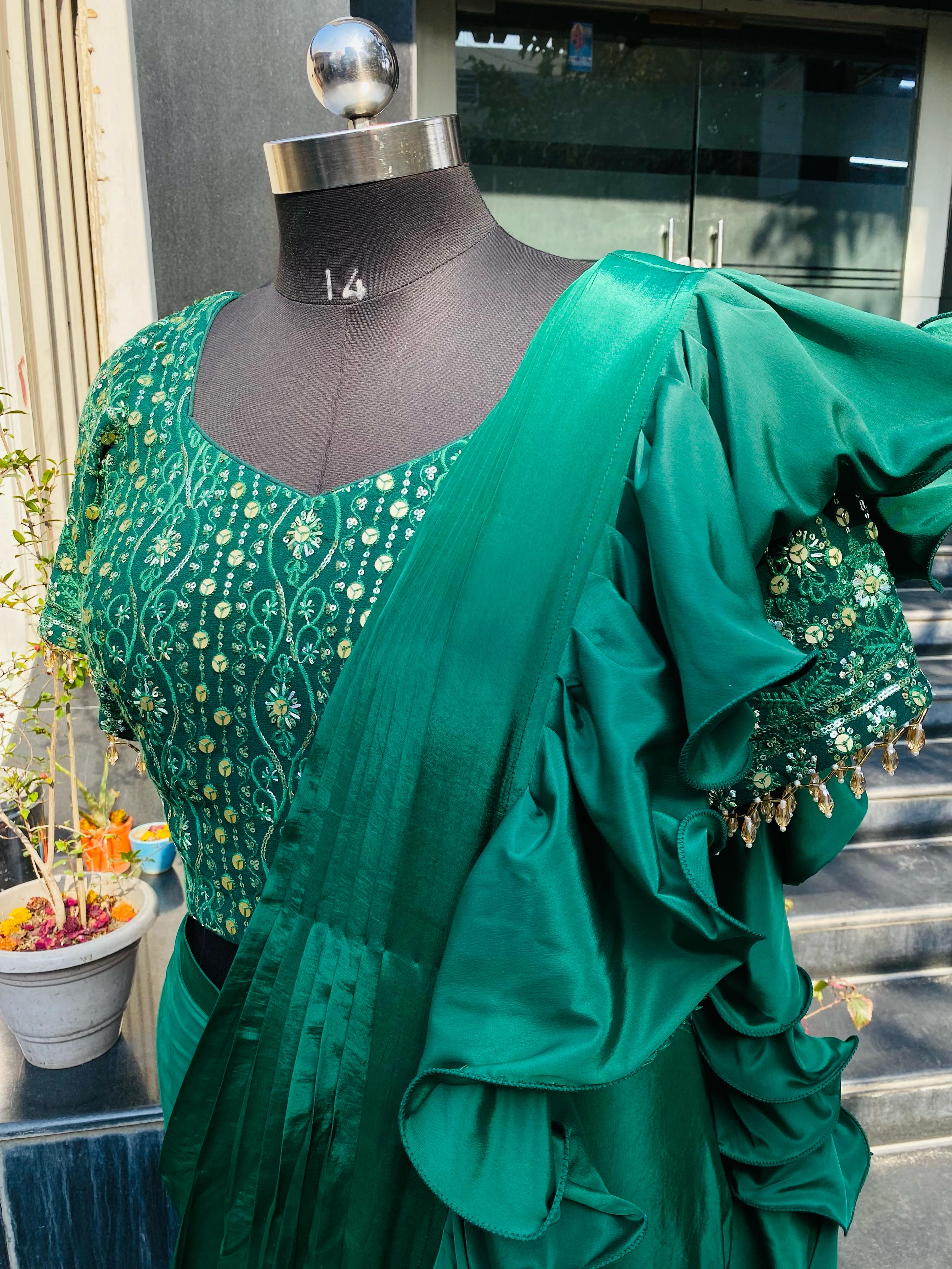 Forest Green Drape Saree