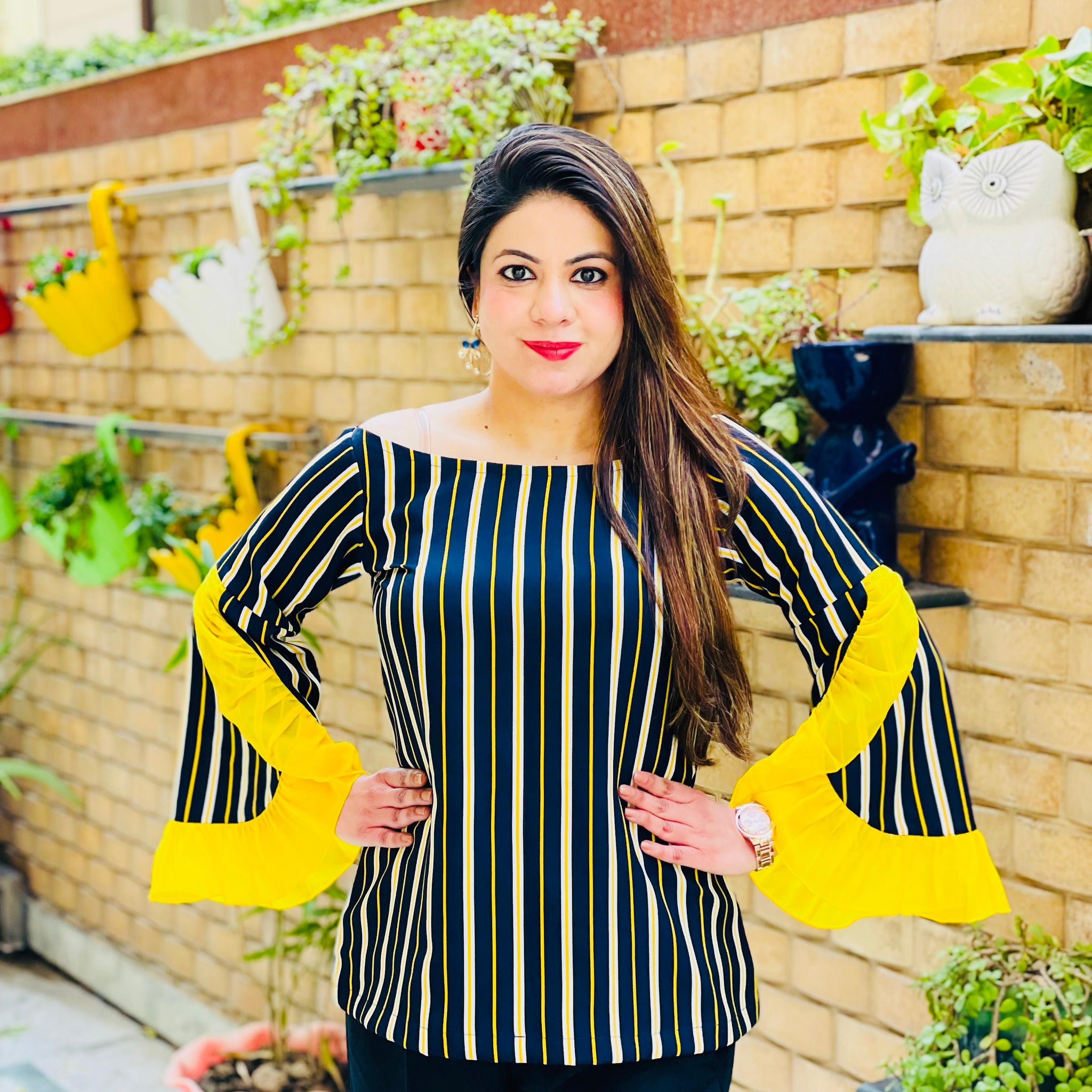 Yellow Blue Stripes Top