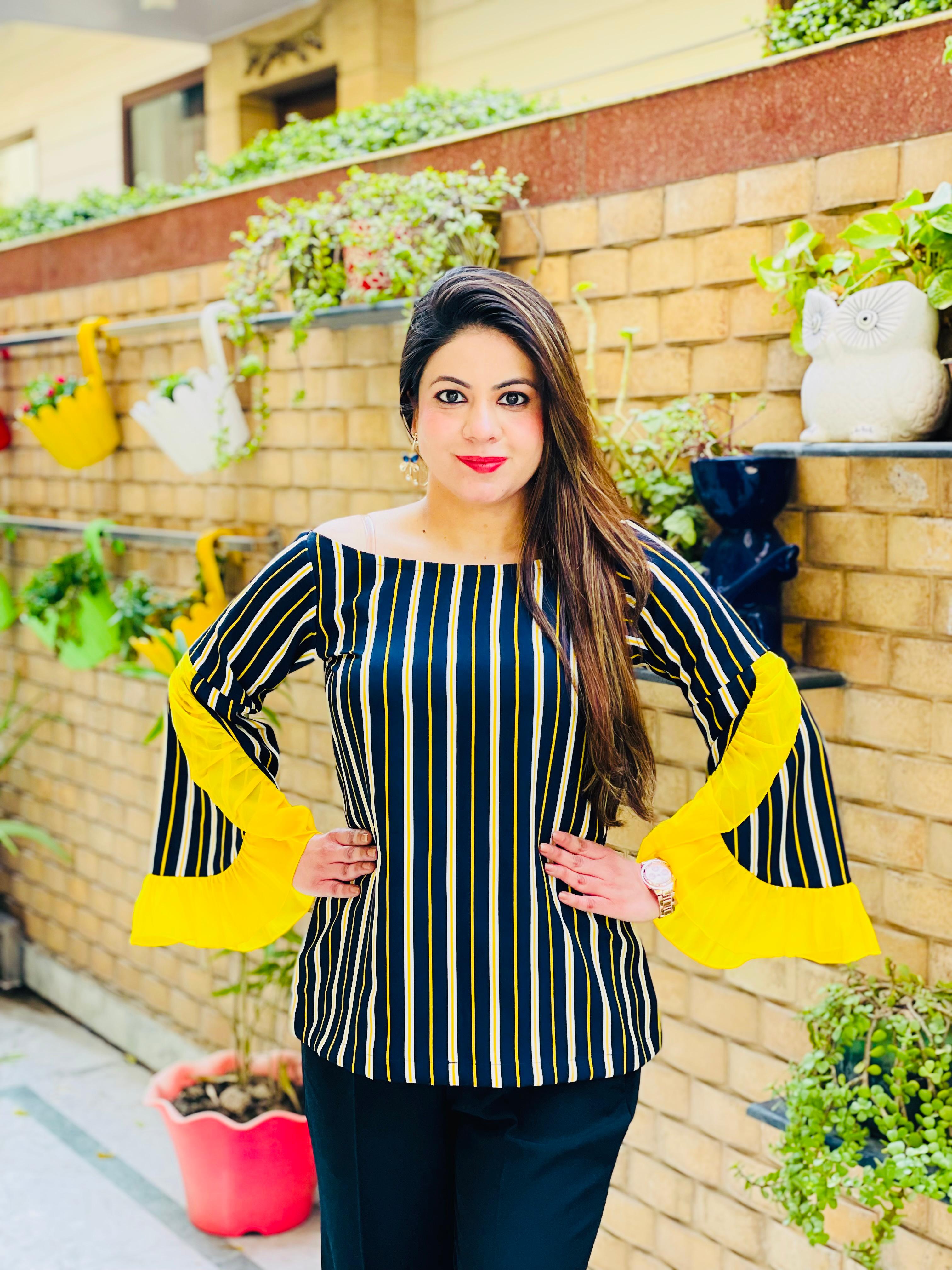 Yellow Blue Stripes Top