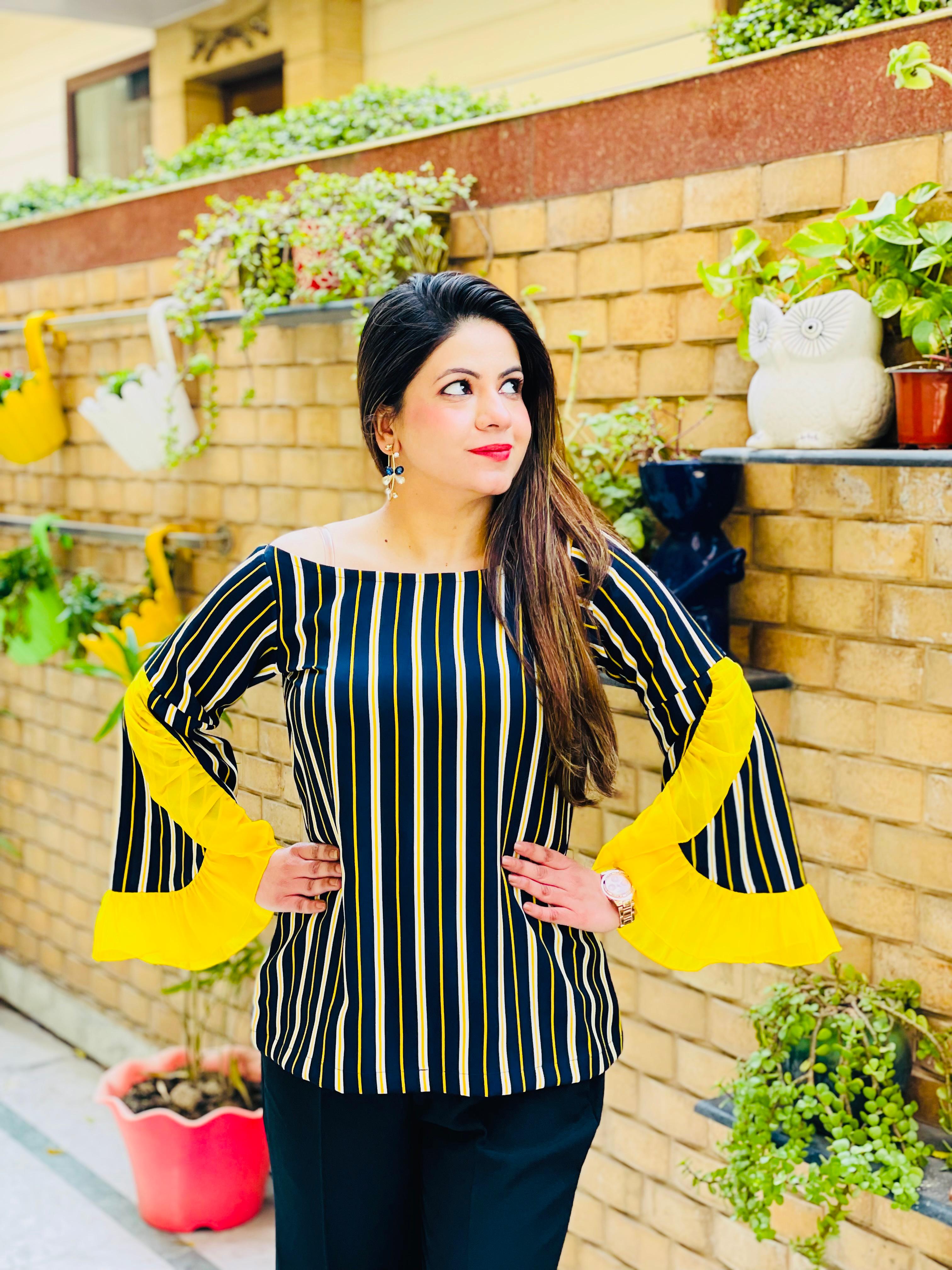 Yellow Blue Stripes Top